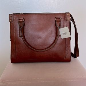 NWT Fossil Leather Satchel Handbag with Strap